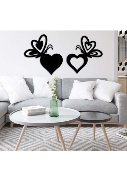 - Butterfly Heart Metal Tablo, Duvar Dekoru - Sevgi, Sevgili, Aşk Temalı Hediyelik Tablo - 90 x 47 - cm -Siyah - Doğum Günü - Sevgililer Günü - Anneler Günü -LOVE-044