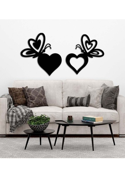 - Butterfly Heart Metal Tablo, Duvar Dekoru - Sevgi, Sevgili, Aşk Temalı Hediyelik Tablo - 90 x 47 - cm -Siyah - Doğum Günü - Sevgililer Günü - Anneler Günü -LOVE-044 fiyatları
