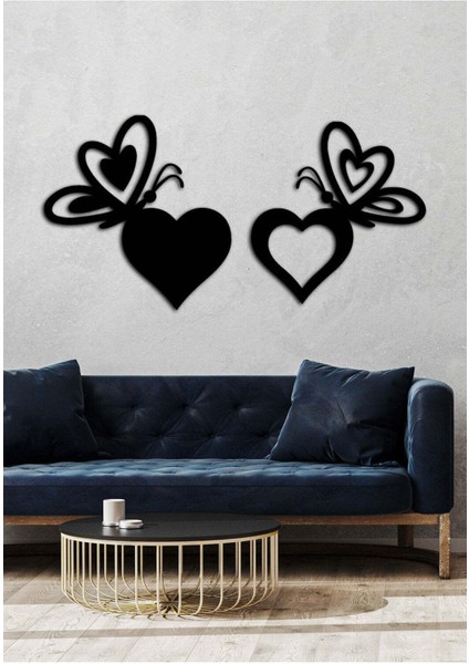 - Butterfly Heart Metal Tablo, Duvar Dekoru - Sevgi, Sevgili, Aşk Temalı Hediyelik Tablo - 90 x 47 - cm -Siyah - Doğum Günü - Sevgililer Günü - Anneler Günü -LOVE-044 modelleri