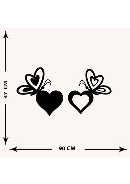 - Butterfly Heart Metal Tablo, Duvar Dekoru - Sevgi, Sevgili, Aşk Temalı Hediyelik Tablo - 90 x 47 - cm -Siyah - Doğum Günü - Sevgililer Günü - Anneler Günü -LOVE-044 indirimleri