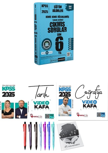 2025 KPSS Eğitim Bilimleri Konu Konu Düzenlenmiş Tamamı Çözümlü Çıkmış Sorular Son 6 Yıl - Hoca Kafası 2025 KPSS Tarih Coğrafya Video Kafa Notlar + Hediyeli