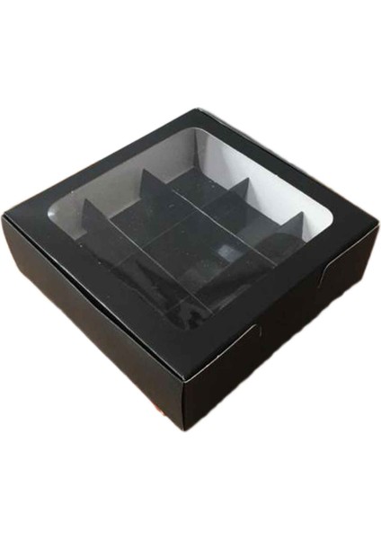 Asetat Pencereli Karton Kutu 15 x 15 x 5 cm 9 Bölmeli Kutu (10 Adet) Siyah