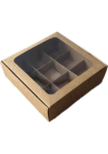 Asetat Pencereli Karton Kutu 15 x 15 x 5 cm 9 Bölmeli Kutu (10 Adet) Kraft