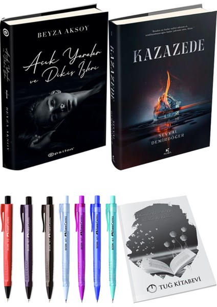 Kazazede 1 Ciltli ve Açık Yaralar ve Dikiş Izleri Ciltli Beyza Aksoy 2'li Set + Hediyeli