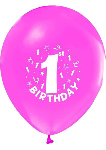 Tahtakale Toptancı Balon 1+1 Hapy Birthday 1 Yaş (20 Adet)  Pembe