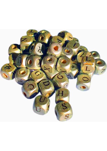 Ahşap Küp Harfli Boncuk 10 x 10 mm 100 Gram Gold