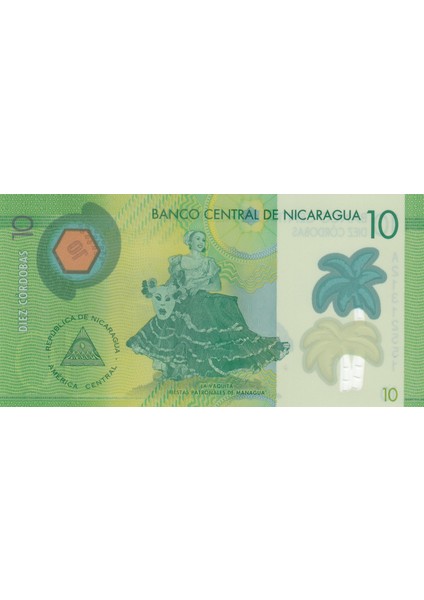 Nikaragua 10 Cordobas 2014 "çil" Polymer ", Eski Yabancı Kağıt Para
