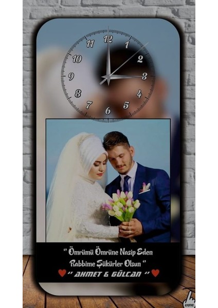 Kişiye Özel Fotoğraflı Yazılı Ahşap Mdf Duvar Saati mdl1 30*60