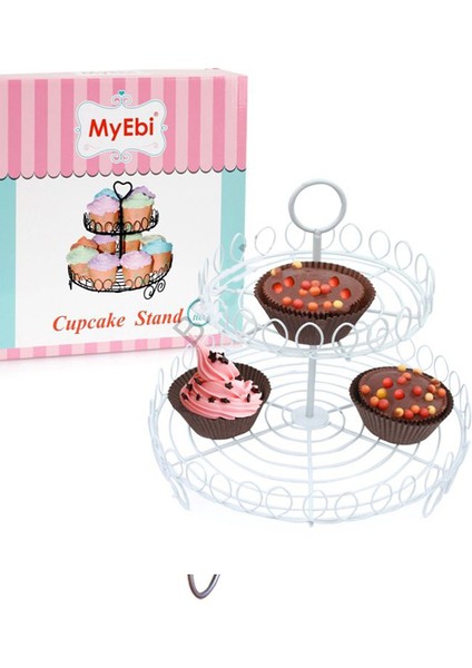Metal Cupcake Standı 2 Katlı Beyaz Kek Standı