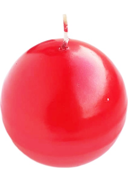 Dekoratif Top Mum Küre Yuvarlak Mum Parlak Renk 8 cm Kırmızı
