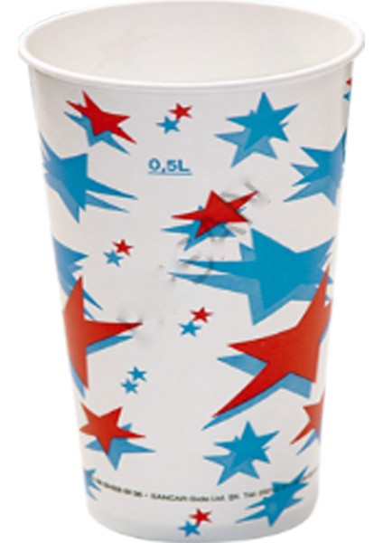 Karton Bardak 16 Oz Kımızı Beyaz Yıldız Desenli (50 Adet)