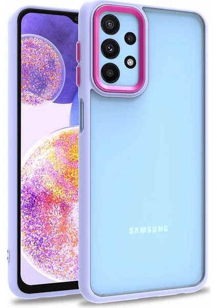 Samsung Galaxy A23 Kılıf Kamera Çıkıntılı Arkası Şeffaf Köşeleri Parlak Renkli Işlemeli Flora Kapak