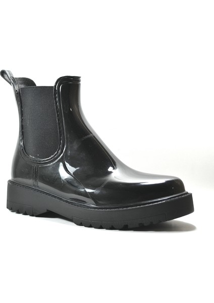 RN.112 Siyah Bej Lastikli Plastik Su Geçirmez Kadın Yağmur Bot fiyatları