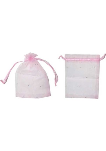 Kına Çerez Kesesi Organze Taşlı 9 x 12 cm (50 Adet) Pembe