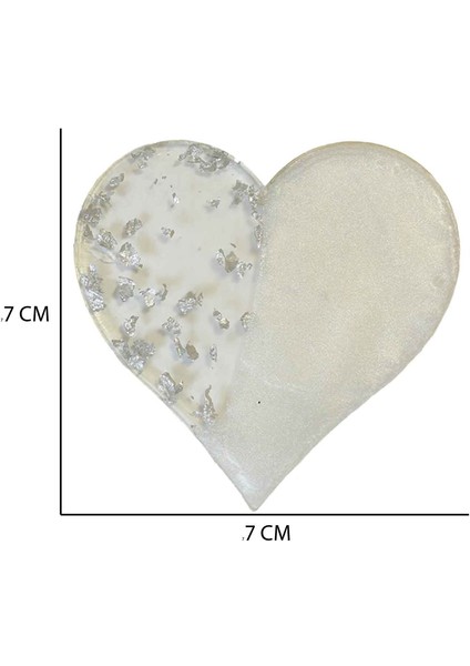 Epoksi Magnet Gold Gümüş Varaklı Kalp Model 7 cm (10 Adet) Gümüş