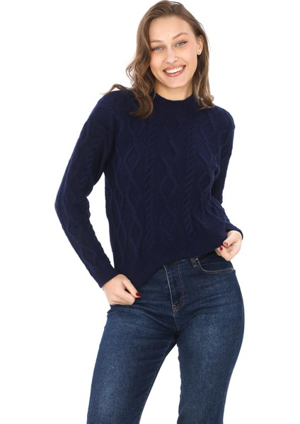 Saç Örgü Triko Kazak-Lacivert