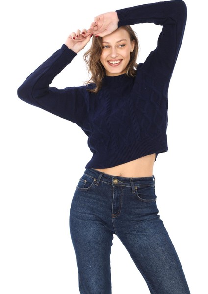 Saç Örgü Triko Kazak-Lacivert modelleri