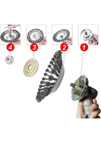 Motorlu Tırpan Canavar Telli Başlık Fırça Aparatı 20CM Üniversal Tüm Modellere Uyumludur Tırpan Başlığı Kıyı Temizleme Çelik Telli Çim Ot Biçme Kenar Temizleme Başlığı Çelik Bıçaklı