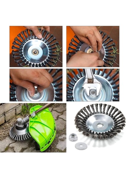Motorlu Tırpan Canavar Telli Başlık Fırça Aparatı 20CM Üniversal Tüm Modellere Uyumludur Tırpan Başlığı Kıyı Temizleme Çelik Telli Çim Ot Biçme Kenar Temizleme Başlığı Çelik Bıçaklı