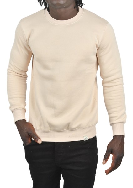 Sıfır Yaka Üç Iplik Kalın Unisex Pamuklu Basic Sweatshirt 2501560