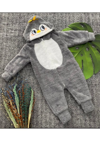 Erkek Çocuk Welsoft Peluş Penguen Kostüm Kışlık Tulum , Uyku Tulumu