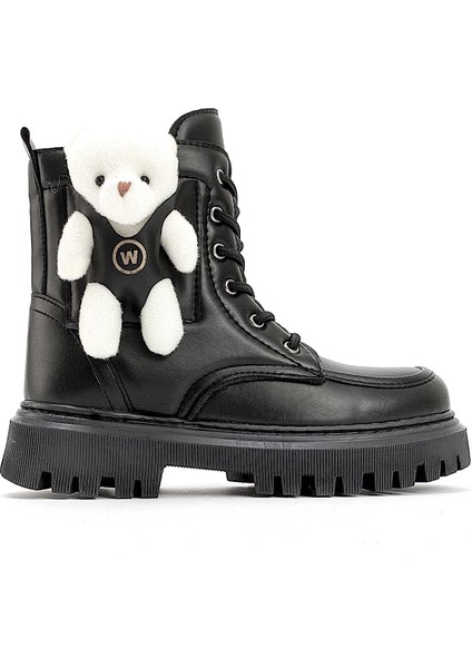 YP.1800 Siyah Fermuarlı Ayıcıklı Kız Çocuk Postal Bot