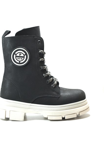 PC.0012 Siyah Bej Fermuarlı Kız Çocuk Postal Bot