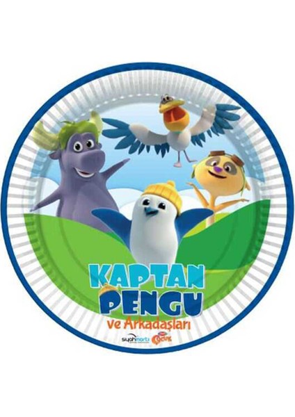 Kaptan Pengu Temalı Karton Tabak 23 cm (8 Adet)