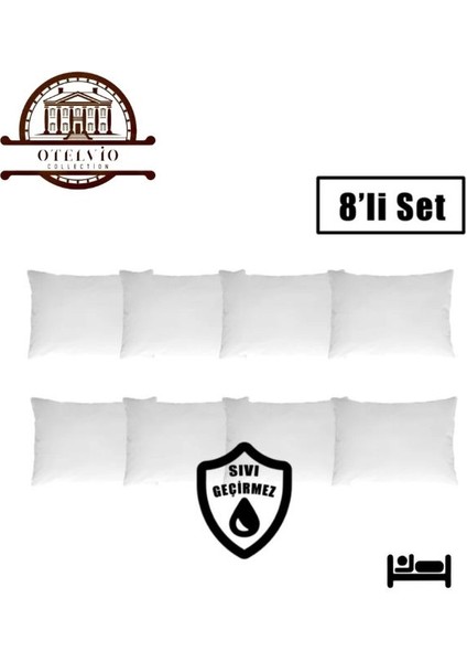 8'li Set Sıvı Geçirmez Yastık Koruyucu Alez Fermuarlı , 50 x 70 cm