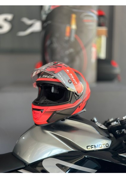 Storm 2 Faster Mat Kırmızı-Tıtanıum Motosiklet Kaskı ECR 22.06 Sertifikalı 2XL