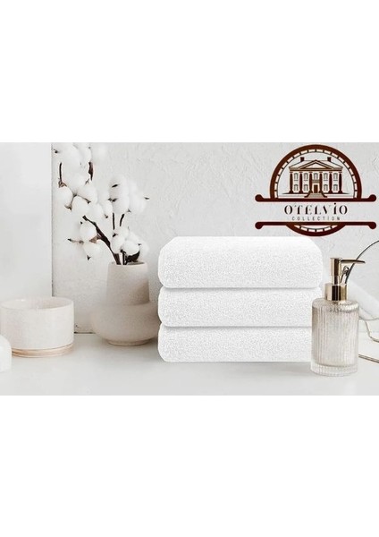 3'lü Set Beyaz Pamuk Otel Banyo Havlusu 70 x 140 cm , Otel Havlusu