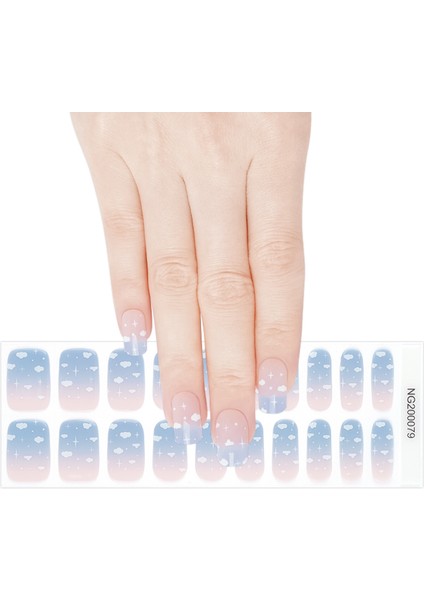 Blue Cloud Nail Art, Jel Tırnak 20 Adet (2 Kullanım)