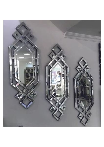 Dekoratif 3'lü Set Duvar Aynası (Gerçekşişecamayna)