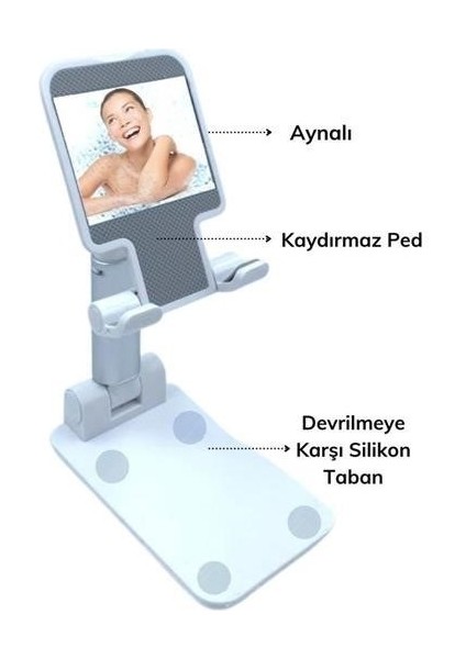 Beyaz Aynalı Cep Telefonu Sabitleyici Stand Katlanabilir Ayarlanabilir Telefon Standı