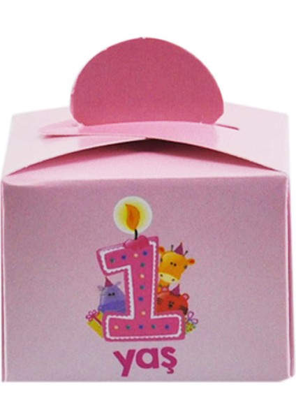 Lokumluk Karton 1 Yaş Mumlu ve Pastalı (50 Adet) Pembe