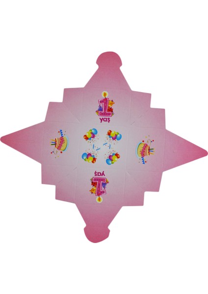 Lokumluk Karton 1 Yaş Mumlu ve Pastalı (50 Adet) Pembe