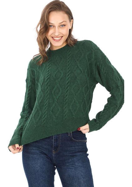 Saç Örgü Triko Kazak-Yeşil