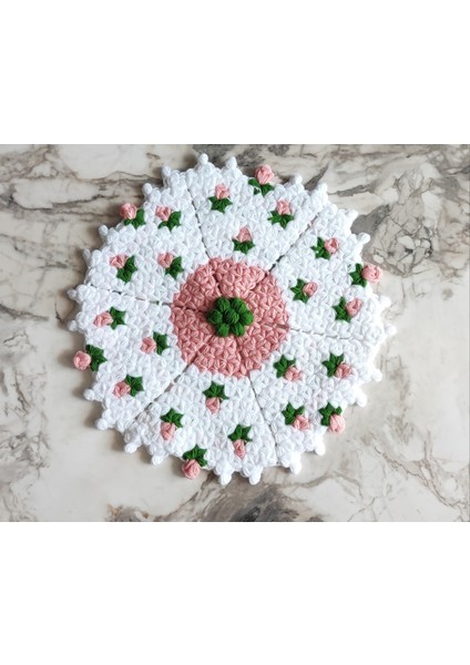 El Örmesi Banyo Lifi Çeyizlik Beyaz Üzeri Pembe Küçük Çiçek Desen 35 Cm Lif