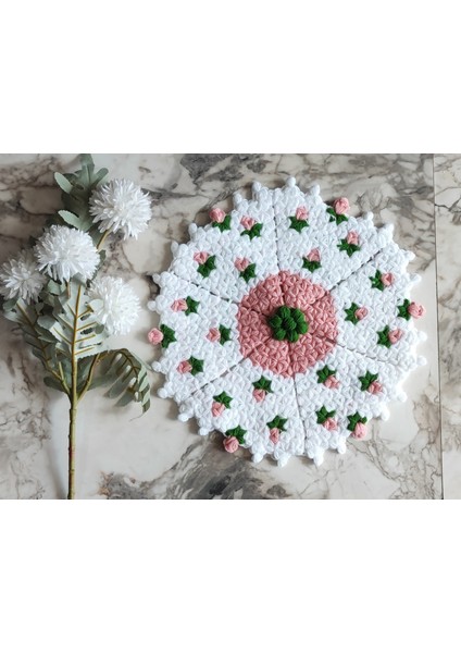 El Örmesi Banyo Lifi Çeyizlik Beyaz Üzeri Pembe Küçük Çiçek Desen 35 Cm Lif modelleri