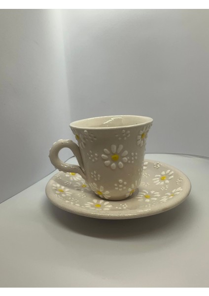 6'Lı Beyaz Papatyalı Kahve Fincanı