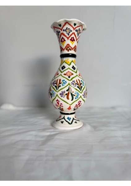 30 cm Yeşil Çiçekli Çini Vazo