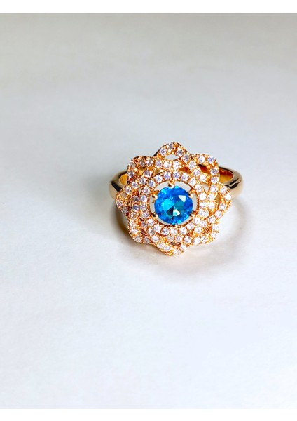 925 Ayar Gümüş Gold Gül Tasarım Zarif Kadın Yüzük Doğum Günü Hediye No:13