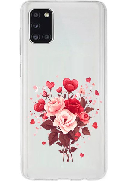 Samsung A31 Uyumlu Kalpli Çiçekler Desenli Silikon Kılıf