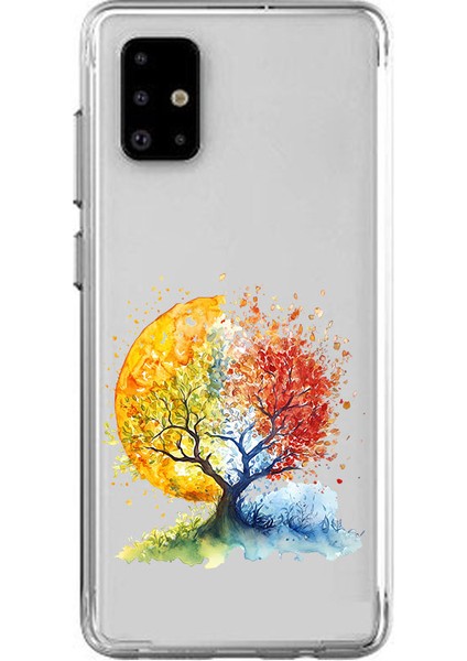 Samsung A51 Uyumlu Renkli Ağaç Desenli Silikon Kılıf