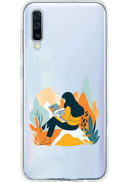 Samsung A50 Uyumlu Kitap Okuyan Desenli Silikon Kılıf