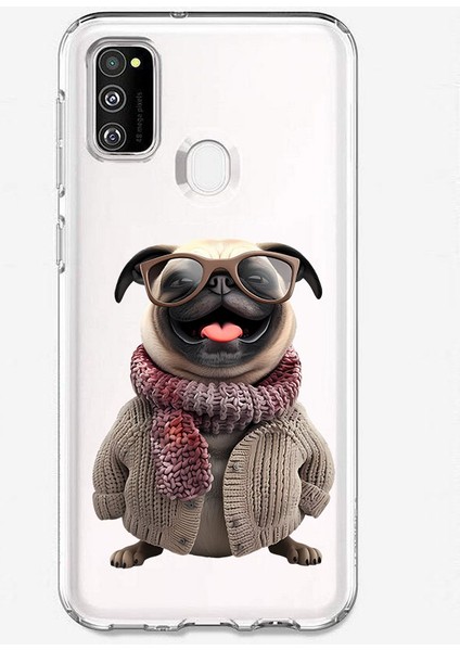 Samsung M30S Uyumlu Gözlüklü Şirin Köpek Desenli Silikon Kılıf