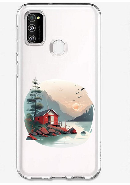 Samsung M21 Uyumlu Göl Kenarı Kulübe Desenli Silikon Kılıf