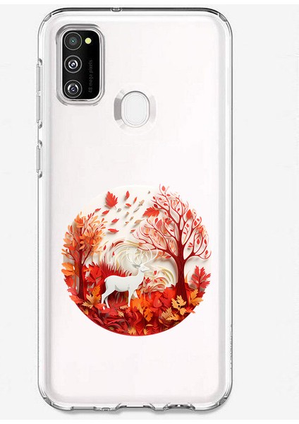Samsung M21 Uyumlu Beyaz Geyik Desenli Silikon Kılıf