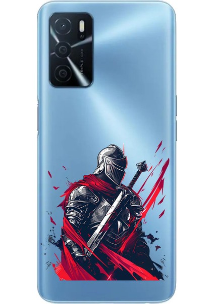 Oppo A16 Uyumlu Kırmızı Pelerinli Samuray Desenli Silikon Kılıf