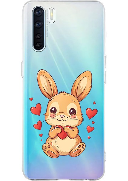 Oppo Reno 3 Uyumlu Aşık Tavşan Desenli Silikon Kılıf